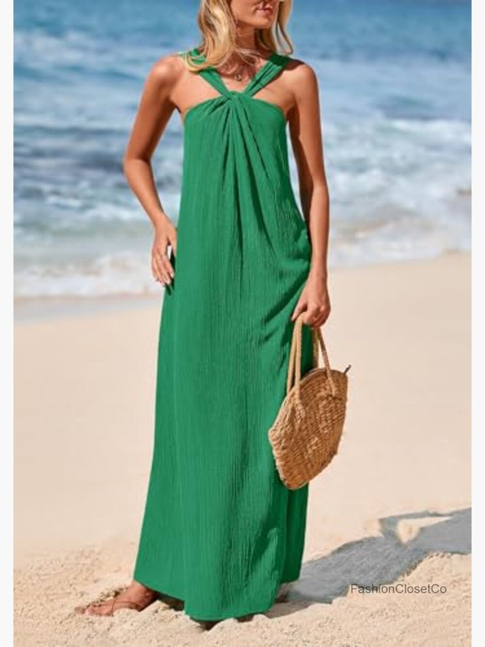 Sleeveless Strappy Loose Flowy Maxi Dress with Pockets - Picture 4 of 7